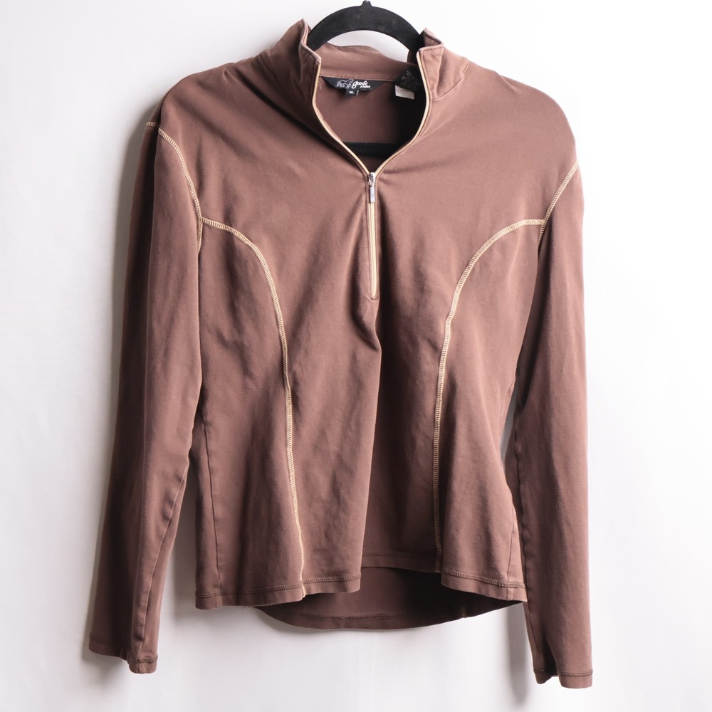 Goode Rider‎ Womens Brown 1/4 Zip Equestrian Riding Top XL Cotton Spandex